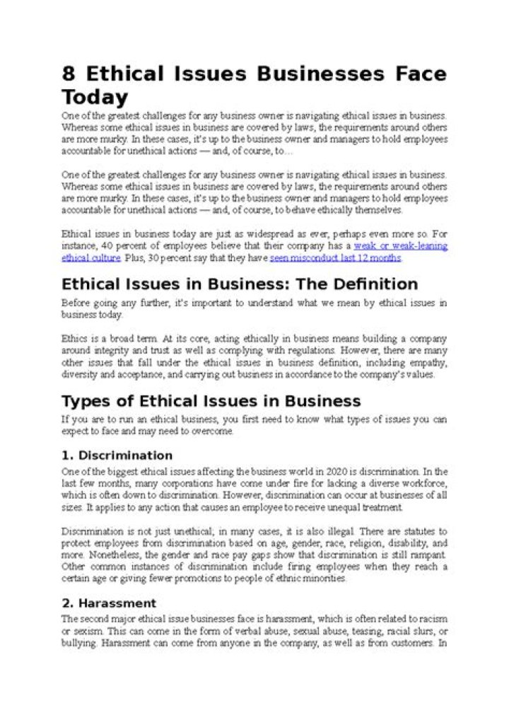 What are the 5 biggest ethical issues facing businesses?