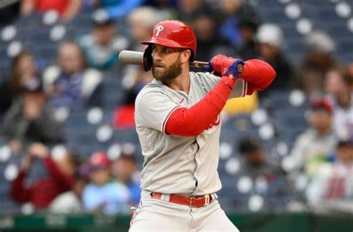 What is Bryce Harper wearing on his left hand?