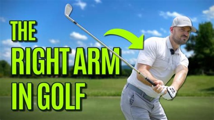 What should your right arm do in a golf swing?